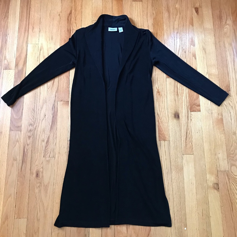 Chico's Travelers Extra Long Black Open-Front Jacket 0